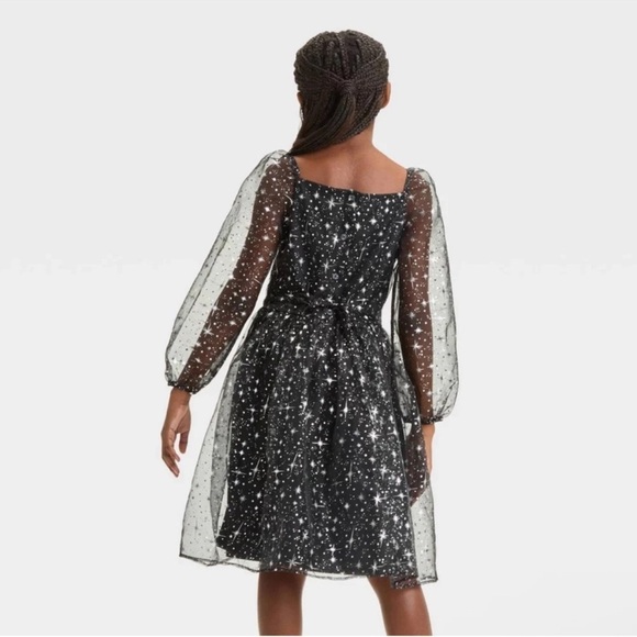 FAO Schwarz Girls Star Metallic Mesh Dress - Black, L - Picture 2 of 3